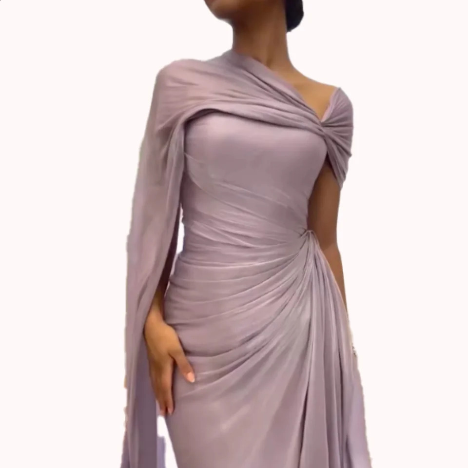 Purple One Shoulder Prom Dresses Satin Pleated Mermaid Open Back Zipper Wedding Party Dress Slim Minimalist Customized 251023