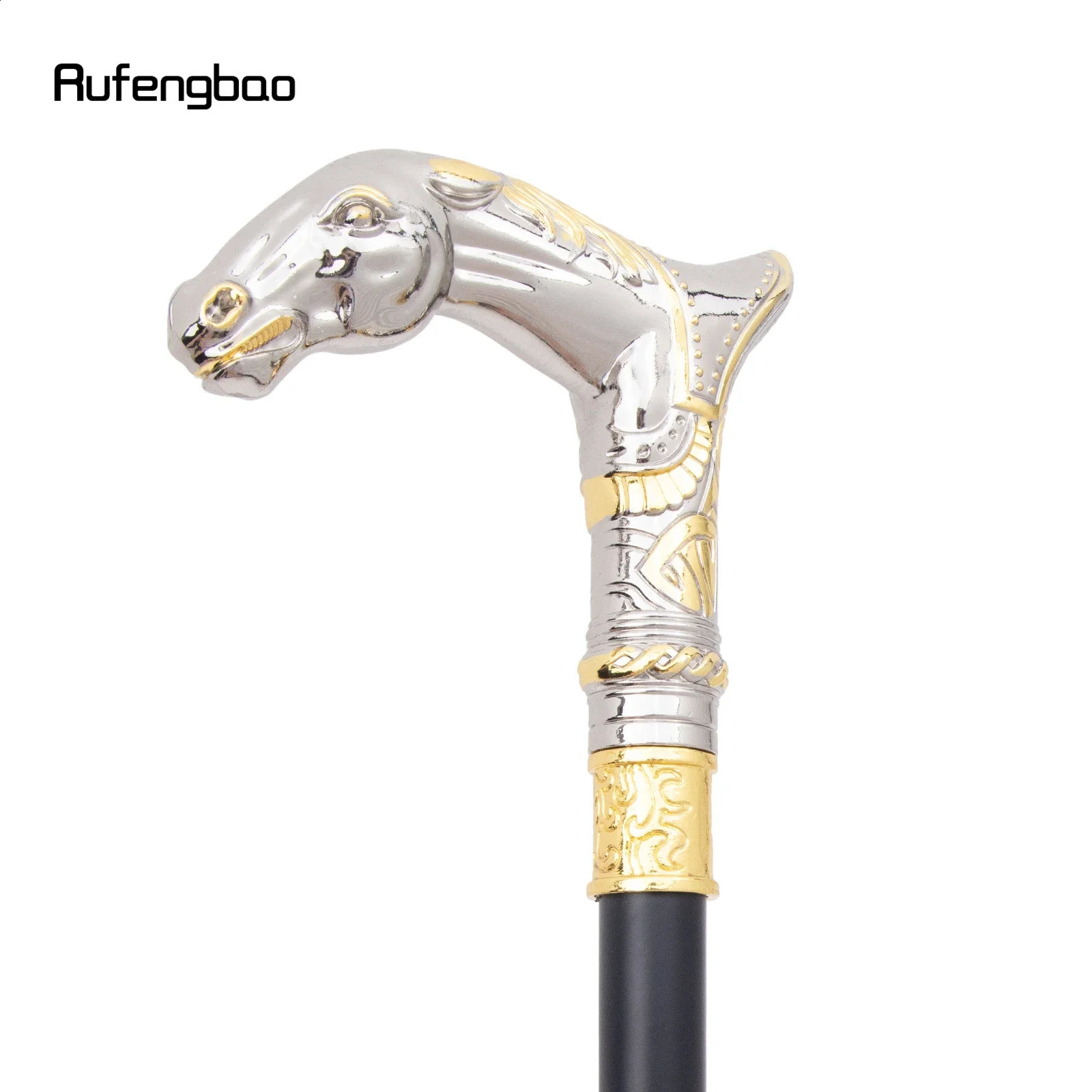 Golden White Horse Head Animal Walking Stick with Hidden Plate Self Defense Fashion Cane Plate Cosplay Crosier Stick 92cm 251022