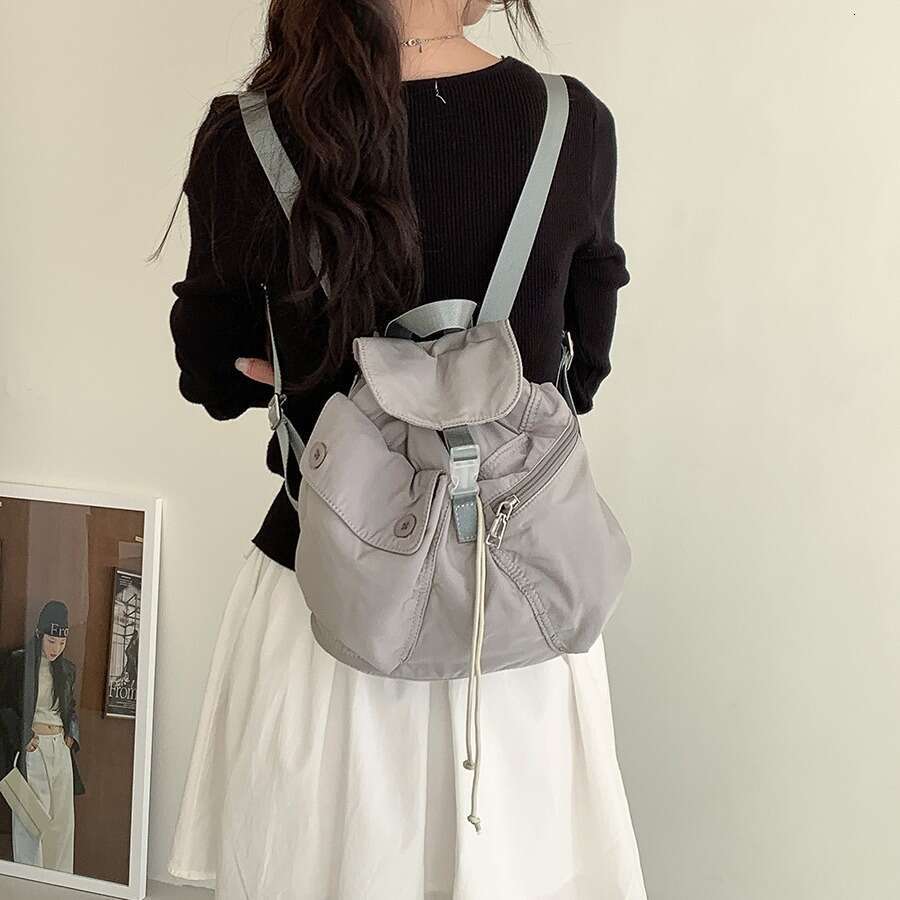 Spring And Autumn New Drawstring Small Backpack Women, Trendy Ins Style, Korean Version, College Student Backpack, Versatile Nylon Bag For Classes B5
