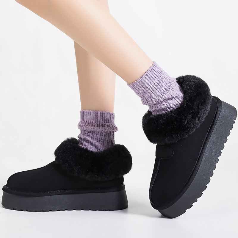 Free Shipping 2025 Designer Low-Top Snow Boots Women Thick-Sole Fleece-Lined Thickened Slip-On Winter Fuzzy Cotton Boots Warm Snow Shoes