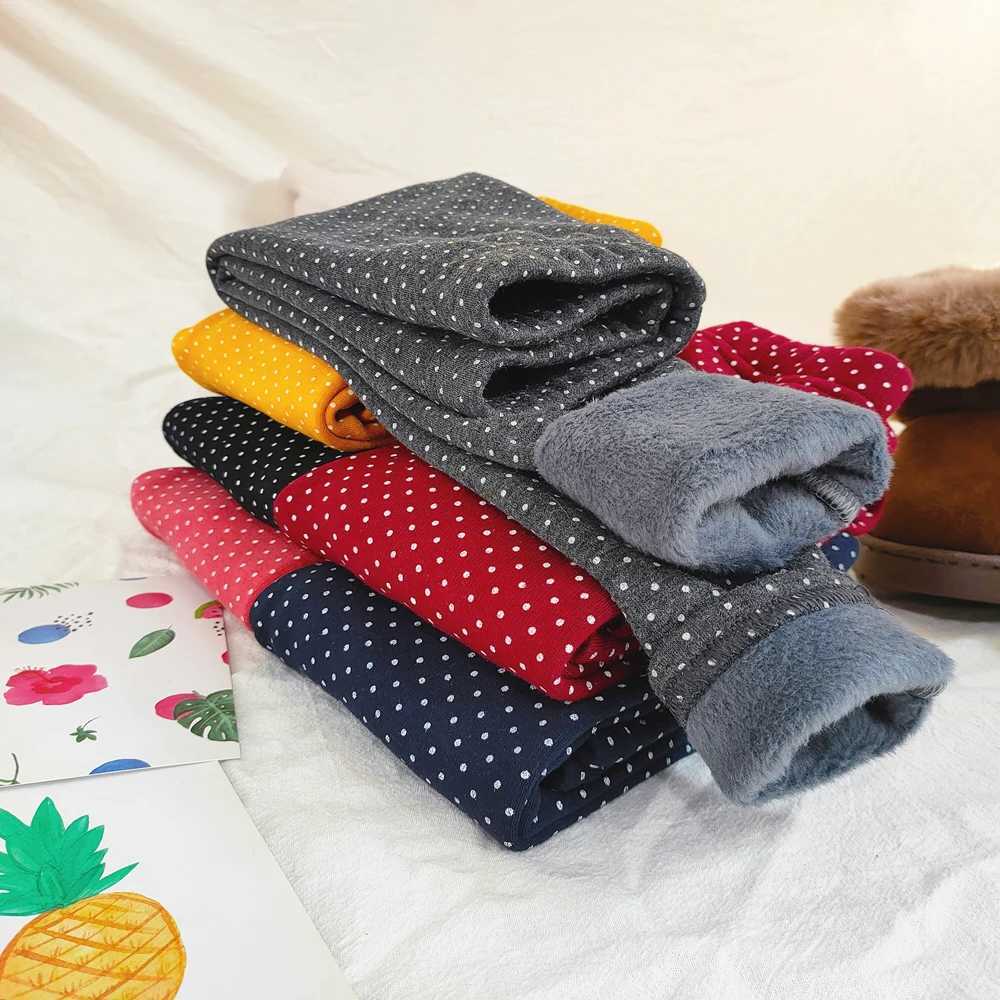 Girls Cotton Dot Print Leggings Autumn Winter Kids Fleece Warm Pants Baby Girl Slim Plus Thicken Trousers Children ClothesT251024