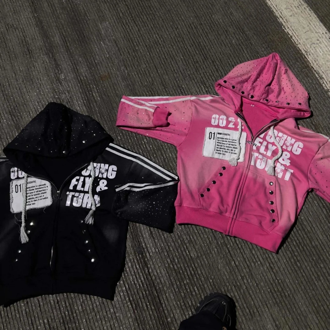 Y2k sportswear mens and womens hiphop Harajuku retro patch print super large hooded sweatshirt 251018