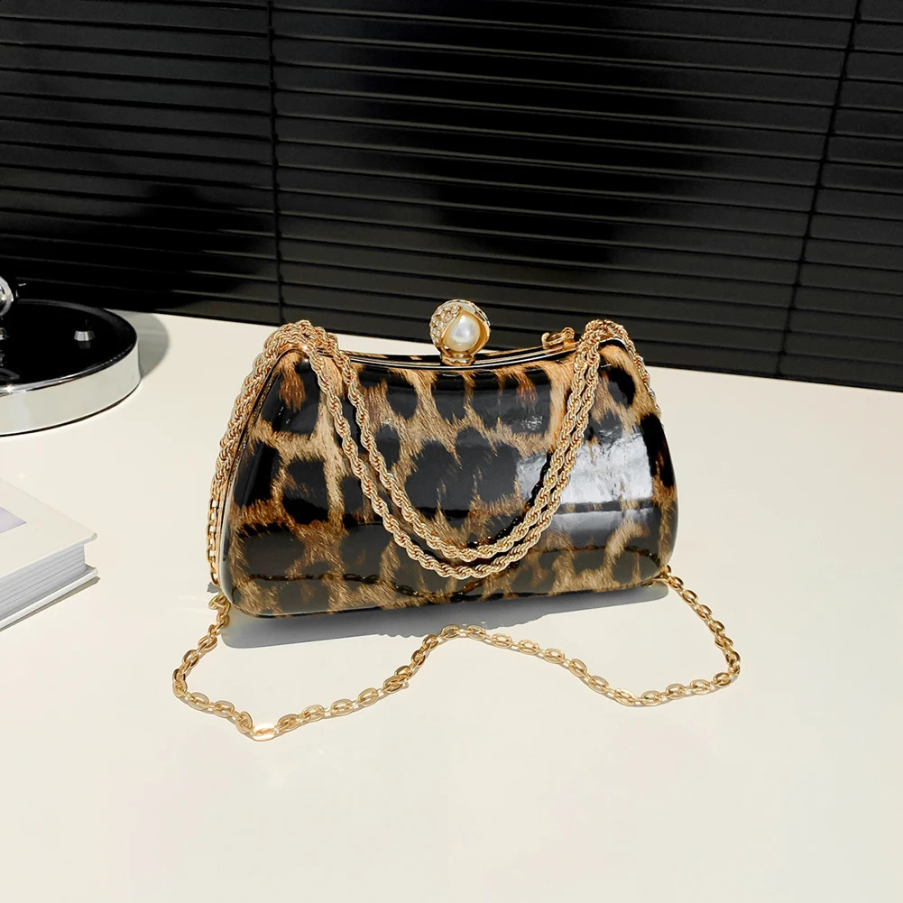 Leopard Evening Bag Chain Women Shoulder Bag Rhinestone Clutch Purse Top Handle Satchel for Wedding Party Prom 251023