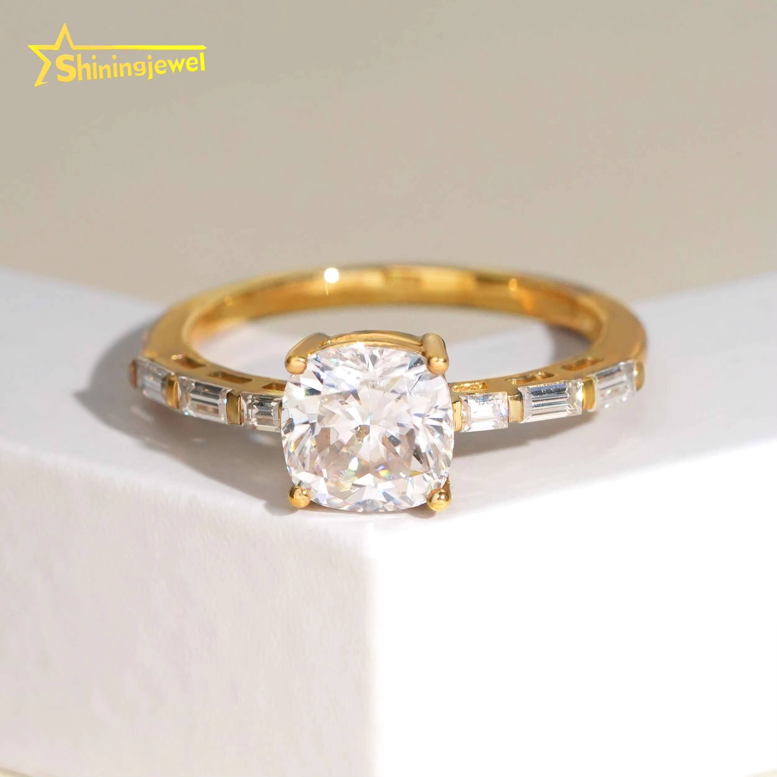 14K Solid Gold VVS 2Ct Cushion Cut Moissanite Diamond Women Engagement Ring Half Eternity Band Hip Hop Jewelry Wedding Band