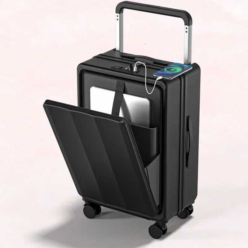 Trolley Luggage Wholesale Front First Class Open Multifunctional Suitcase with USB Charging and Cup holder Carry on Luggage SetW251024