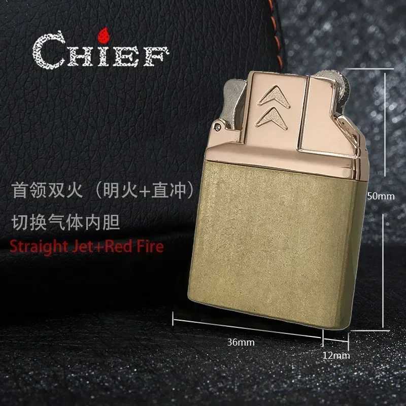 Chief Double Fire Switch Butane Lighter Brass Windproof Movement Gas Inflate Inner Insert Conventional ZP Replace Accessories D251024 W260202