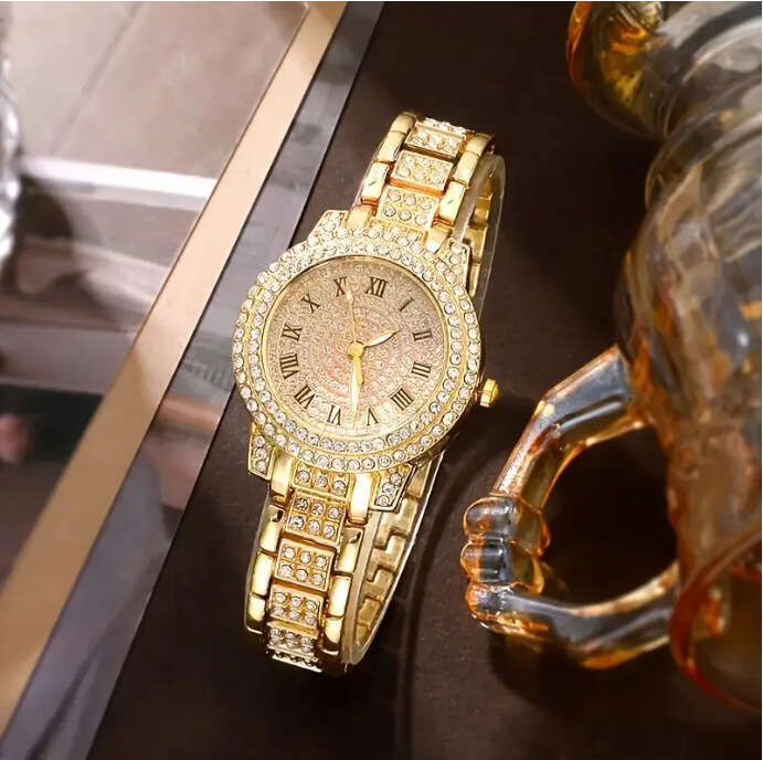 Treasure Bowl Hand Diamond-Encrusted Light Luxury Student Roman Pattern Full Diamond Starry Sky Elegant Jewelry Women's Watches