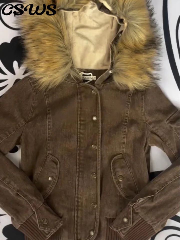 Elegant Fur Patchwork Hooded Coat Women Chic Thicken Zipper Pocket Button Female Jacket Autumn Winter Lady Streetwear 251023