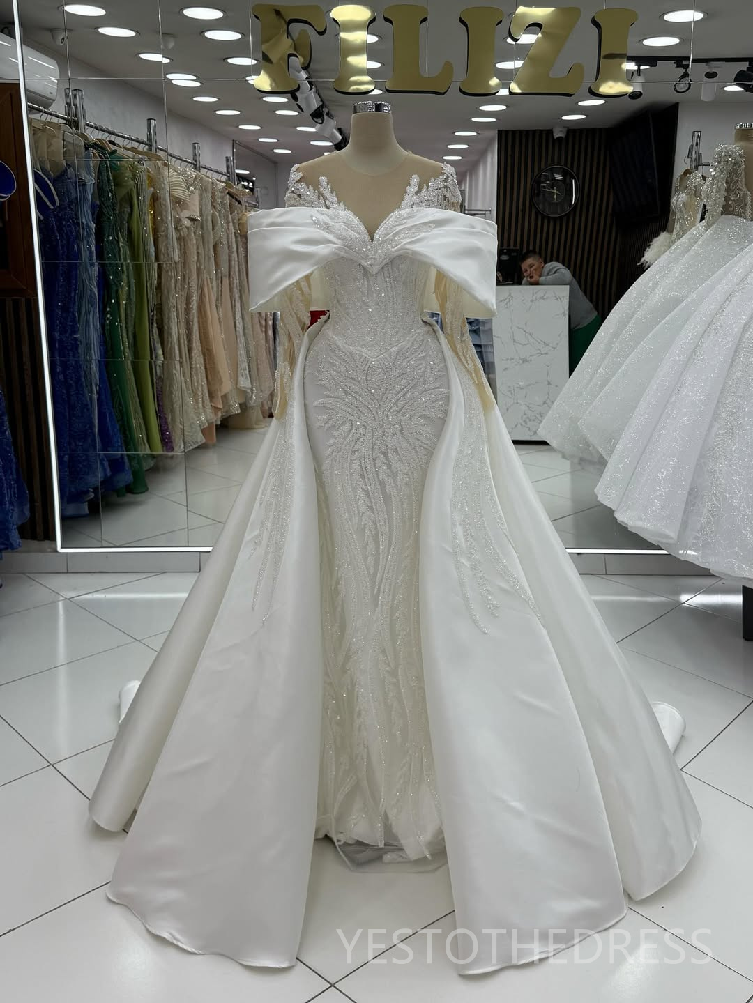 2026 Ivory Aso Ebi Prom Dress Mermaid Prom Dress Detachable Train Sheer Neck Crystals Beaded Lace Birthday Second Reception Gown For Black Women AM300