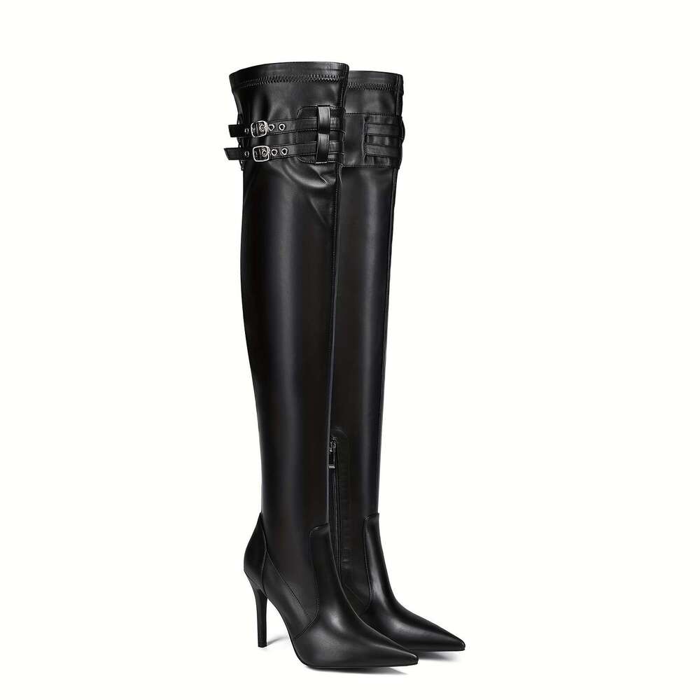 1Pr Women's Solid Color Knee-High Boots - Pointed Toe, Stiletto Heel, Zipper Closure, Faux Upper, Fabric Lining, Man-Made Insole & Sole