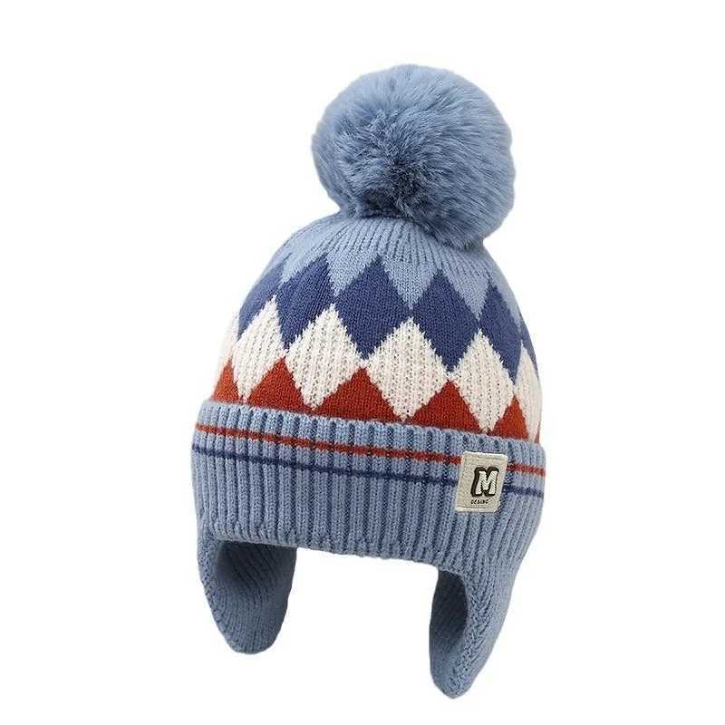 New Kids Knitted Hat Warm Winter Hat with Plush Pom Earmuffs Childrens Windproof and ColdProof Beanie Childrens GiftL251024