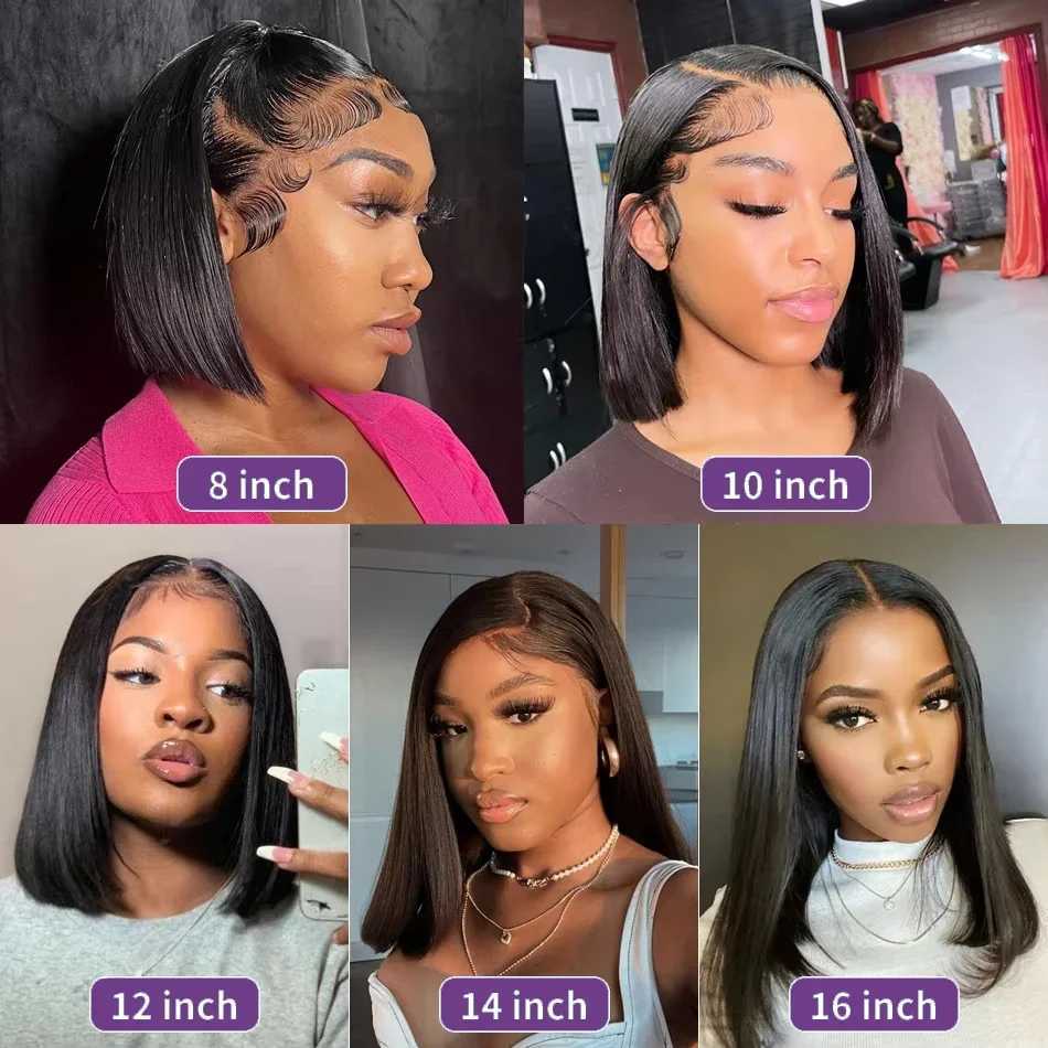 13x4 Short Bob Straight 4x4 Transparent Lace Front Wig 200 Density 100 Human Hair Pre Plucked Wigs For Black Women 12 16 Inch W251023