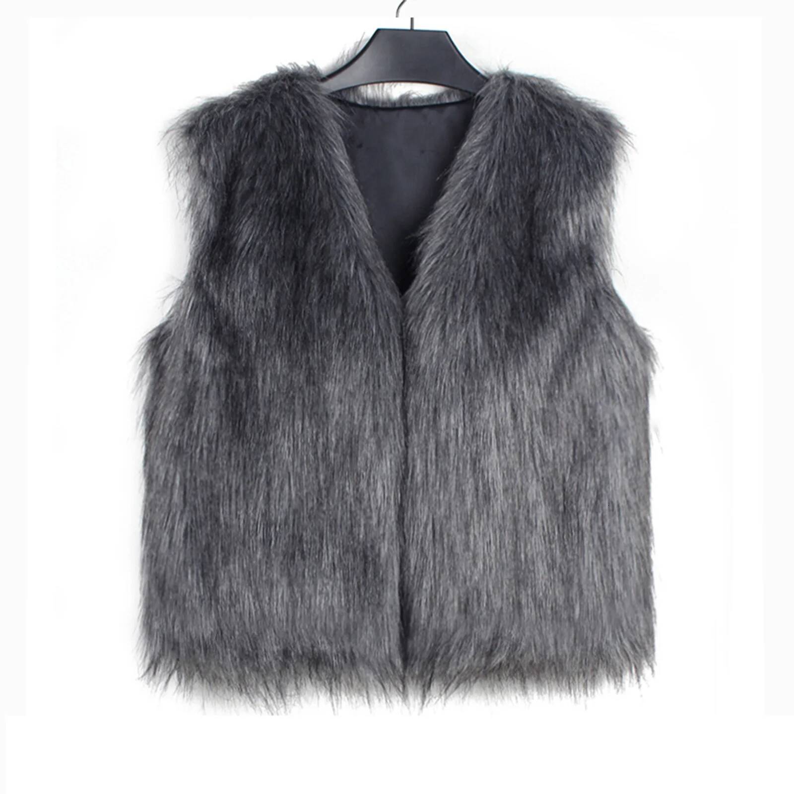 Women Open Front Jackets Outwear Gilet Streetwear Fashion Solid Color Sleeveless Faux Fur Vest dongdumaoyi