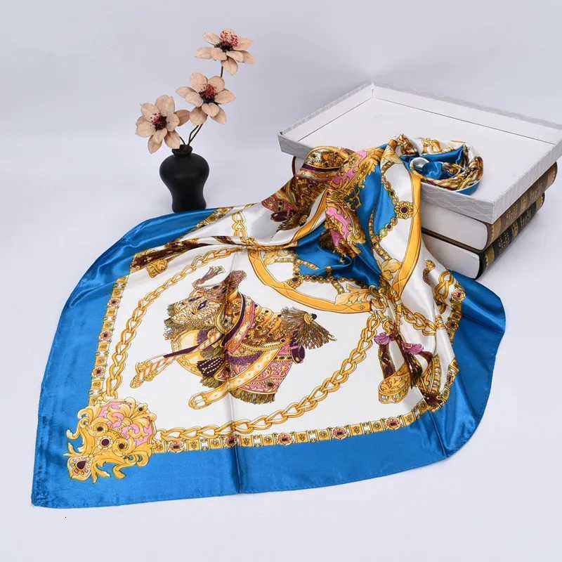 Luxury Silk Shl Square Scarf Wen Print band Foard Satin Hijab Hair Bands Neckerchief Fem Wrs Bandana 90cm Y251024