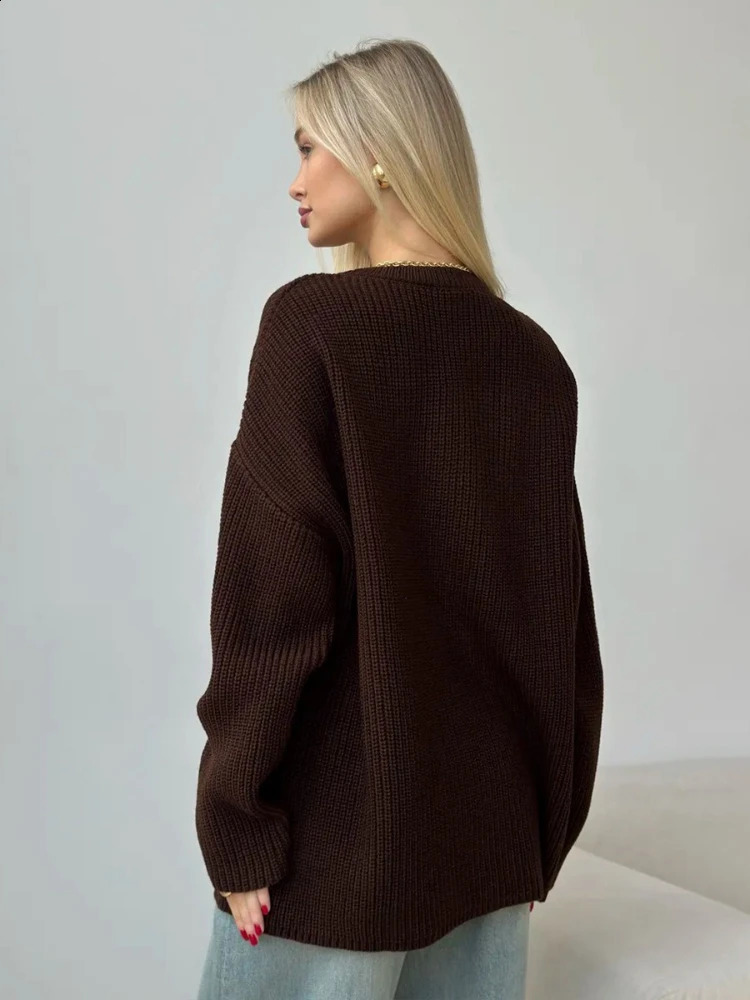 Tossy Casual Knit Round Neck Pullover Female Clothes Loose Long Sleeves Solid Ribbed Patchwork Knitwear Women Sweater Pullover 251023