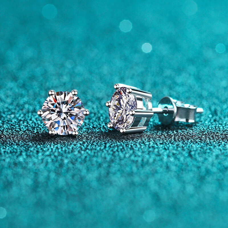 DHCollections-- Pure Sier Six-Prong Moissanite Earrings Direct Any Appraisal