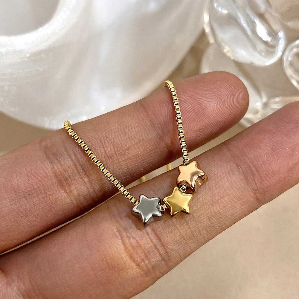Cute Triple Color Star Beads Necklace for Women Girls Fashion Gold Plated Stainl Steel Charm Necklaces Waterproof JewelryXJ251024