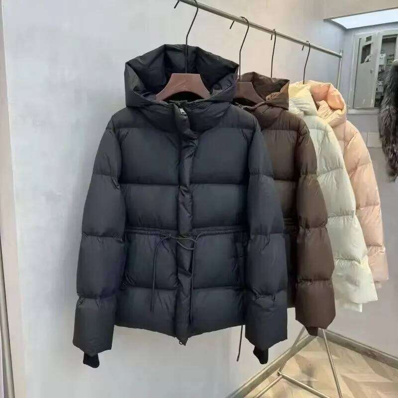 Fashion Cotton-Padded Jacket Women Autumn Winternew Down Coat Female Parkas Hooded Drawstring Waist Thick Warm Overwear Lady Top Womens Coat