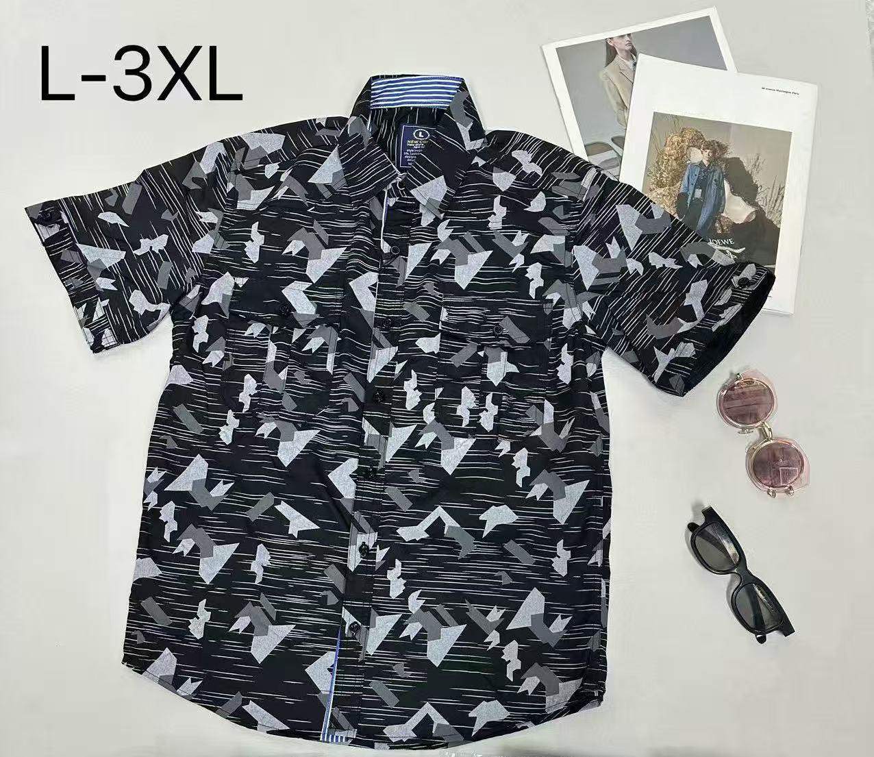 Men's Loose Short-Sleeve Shirt with Geometric Print & Pocket Design, Trendy Summer Casual Button-Down 100% Cotton - NO22