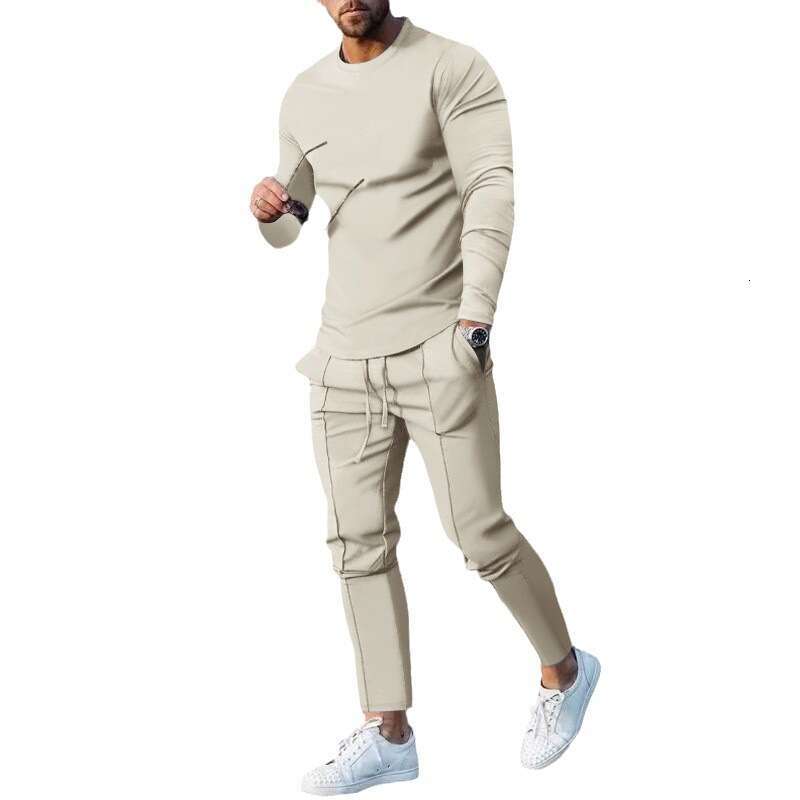 2025 Autumn Outfit Loose Round Neck Long Sleeve T-Shirt and Pants Two-Piece Casual Men's Sports Suit