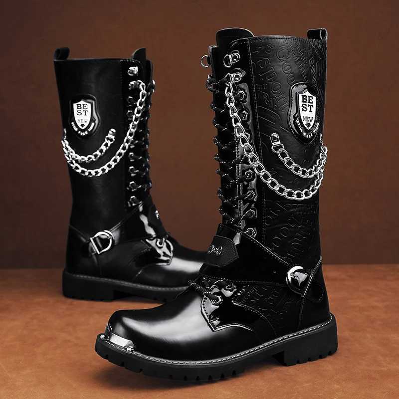 Big Size 3846 Motorcycle Boots for Men Fashion Letter Casual Shoes Chain Punk Style Motorcycle Boots Comfortable Outdoor Boots W251024