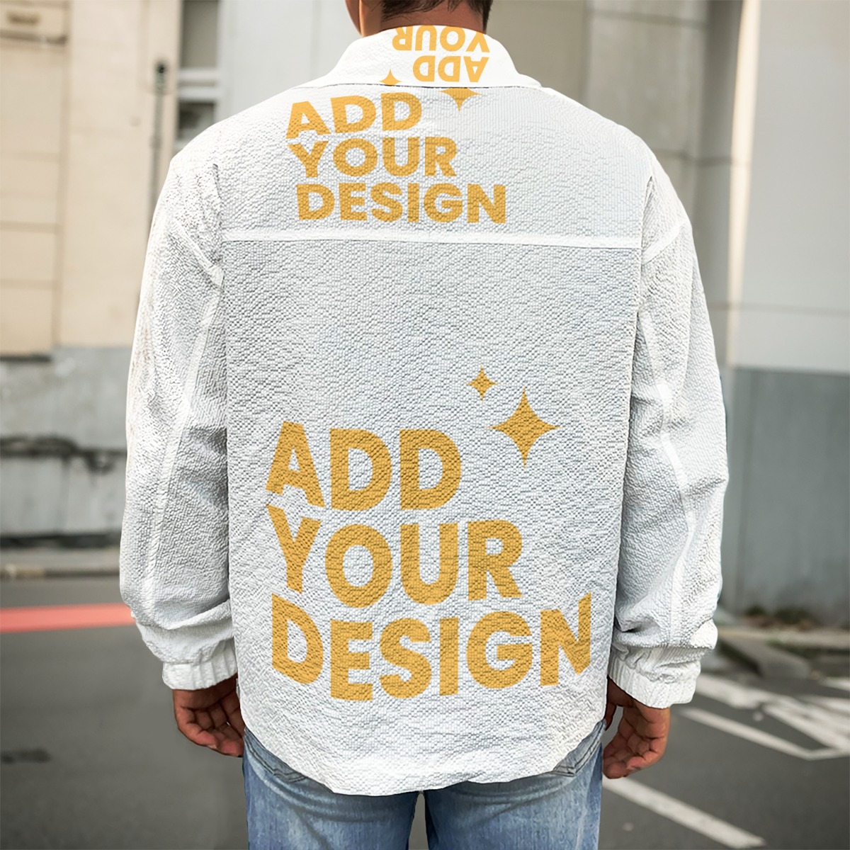 DHgatepod Men's All-Over Print Casual Jacket - Lightweight 135GSM Poly-Spandex Stand Collar Coat with Chest Pockets