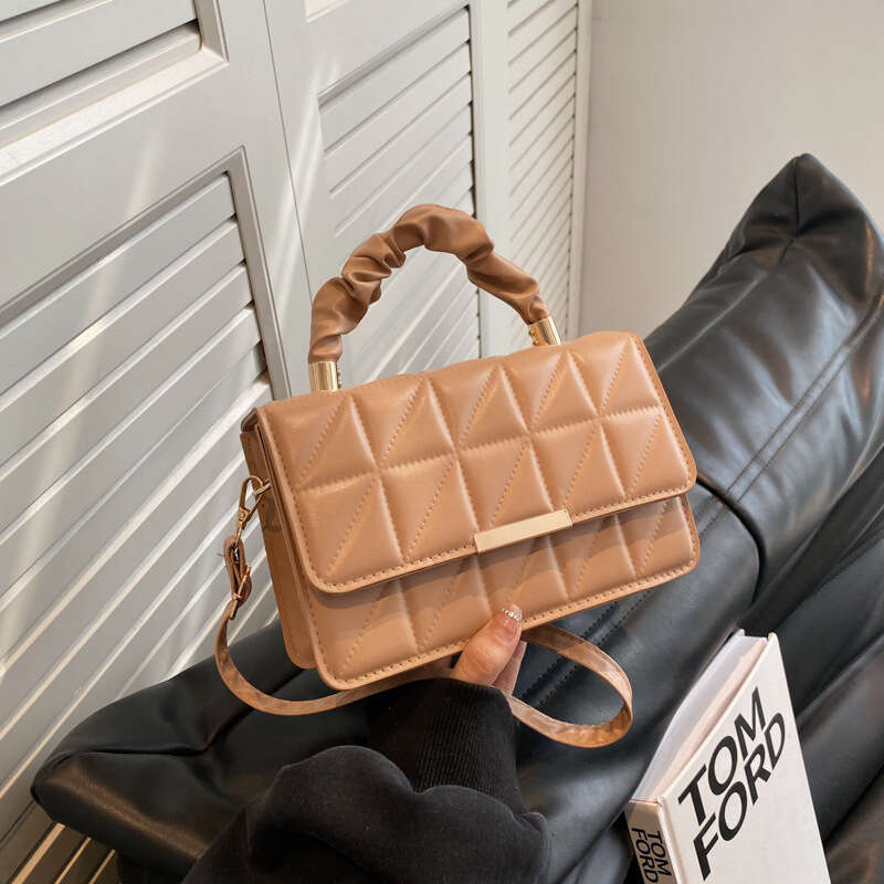 Women's Simple Textured Quilted Stitching Pleated Handbag 2023 Spring Summer New Fashionable Single Shoulder Crossbody Bag Trendy