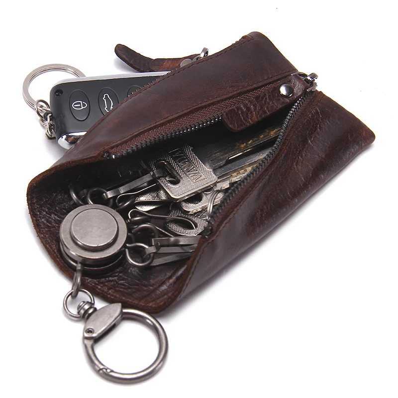 CONTACTS 100 Genuine Leather Key Wallet Men Car Key Holder Zipper Keys Case Top Quality Male Man Housekeeper Keys Organizer Z251023