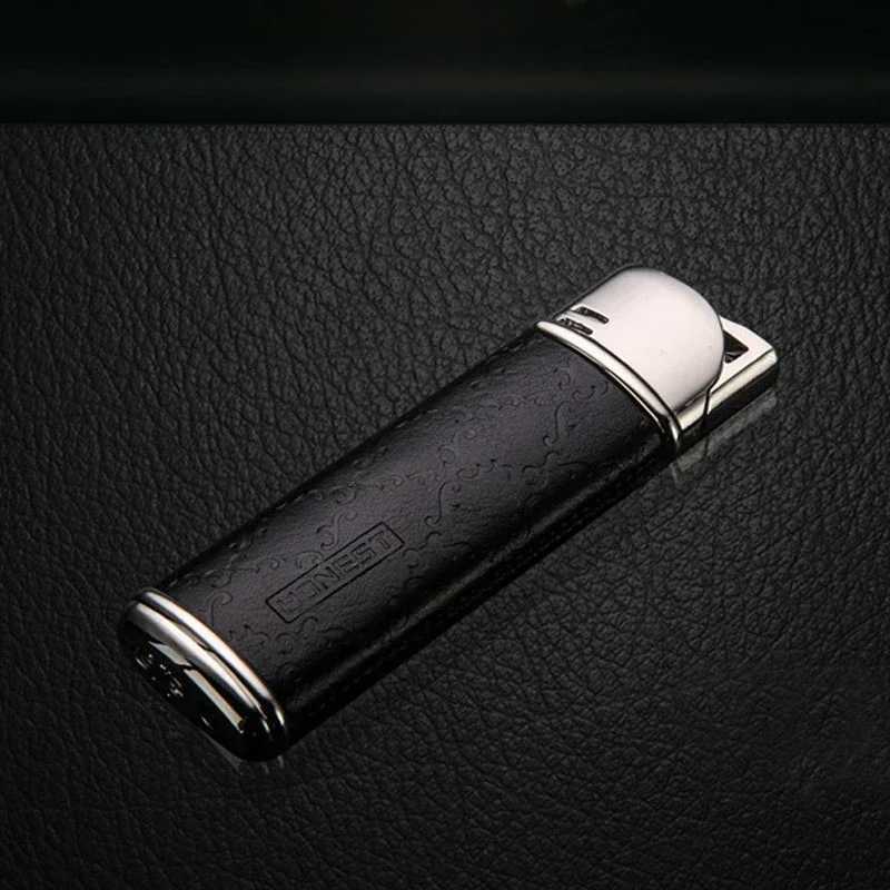 HONEST Jet Torch Lighter Butane Gas Leather Metal Cigar Lighters With Gift Box Cigarette lighter Without Gas D251024