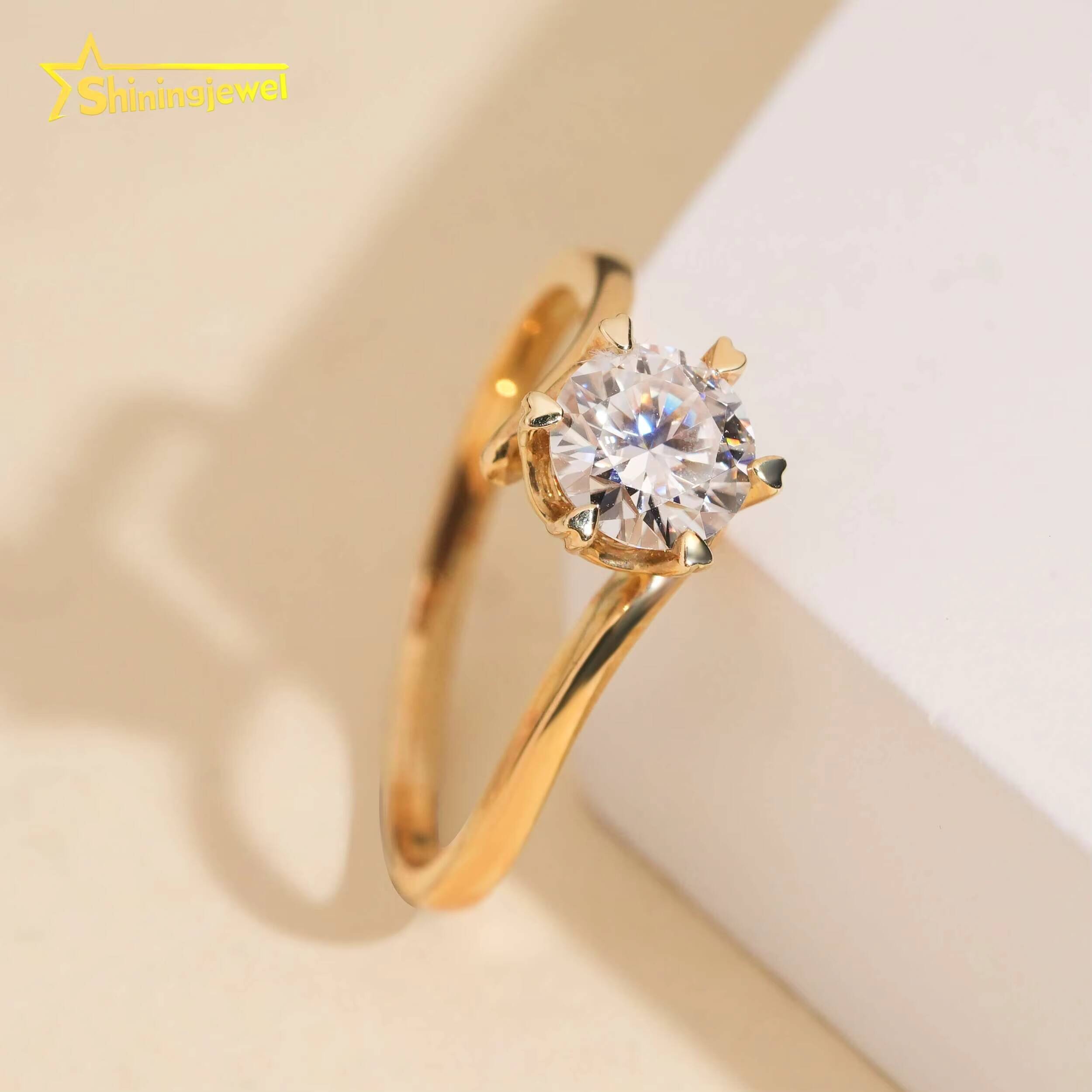 Trendy 6 Prong Round Cut VVS Moissanite Diamond Wedding Rings 14K Real Gold Wedding Engagement Rings for Women