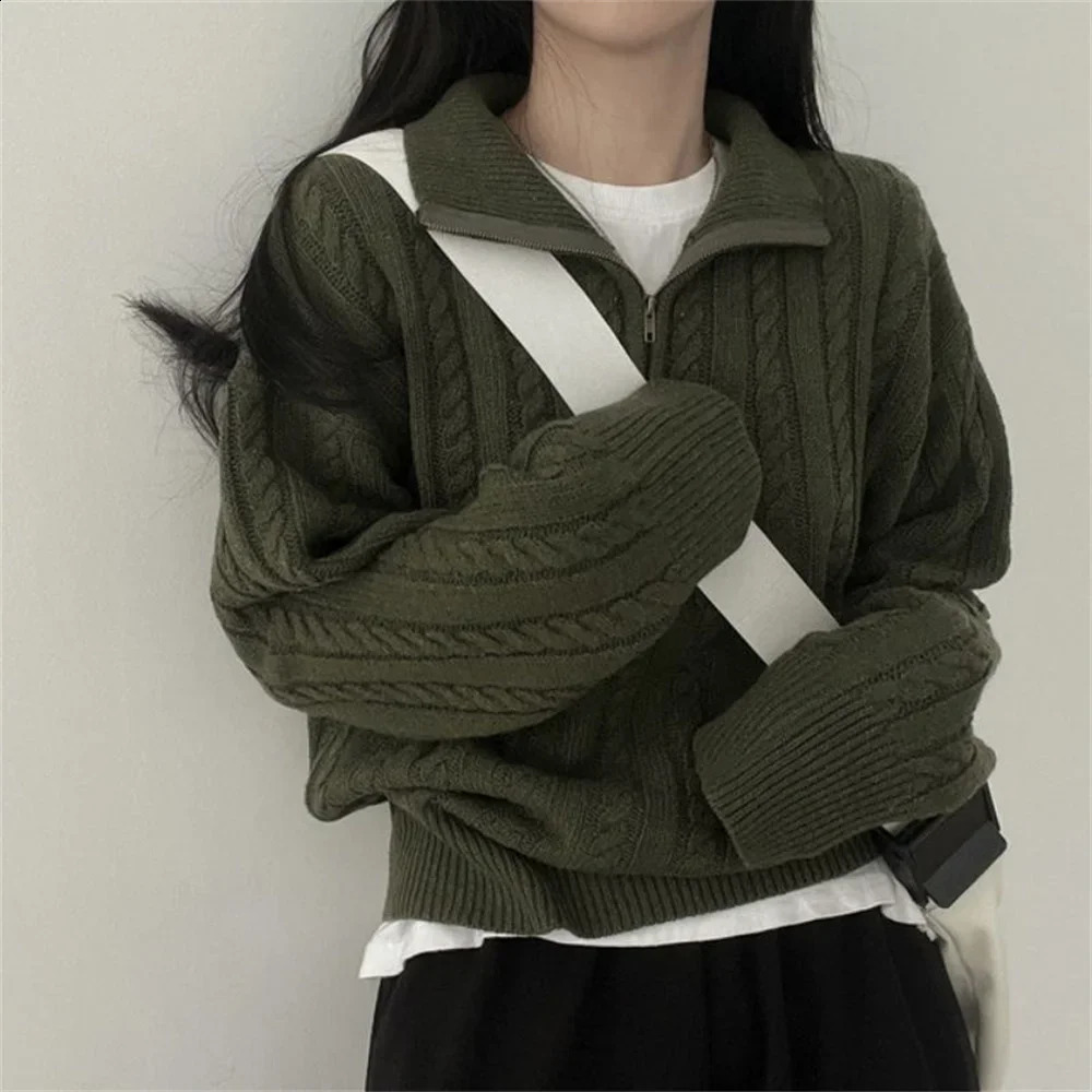 Winter Clothes Women Sweater Casual Tops Loose Knitwear Vintage Half Zipper Oversized Sweater Twists Pullovers Female Pullover 251023