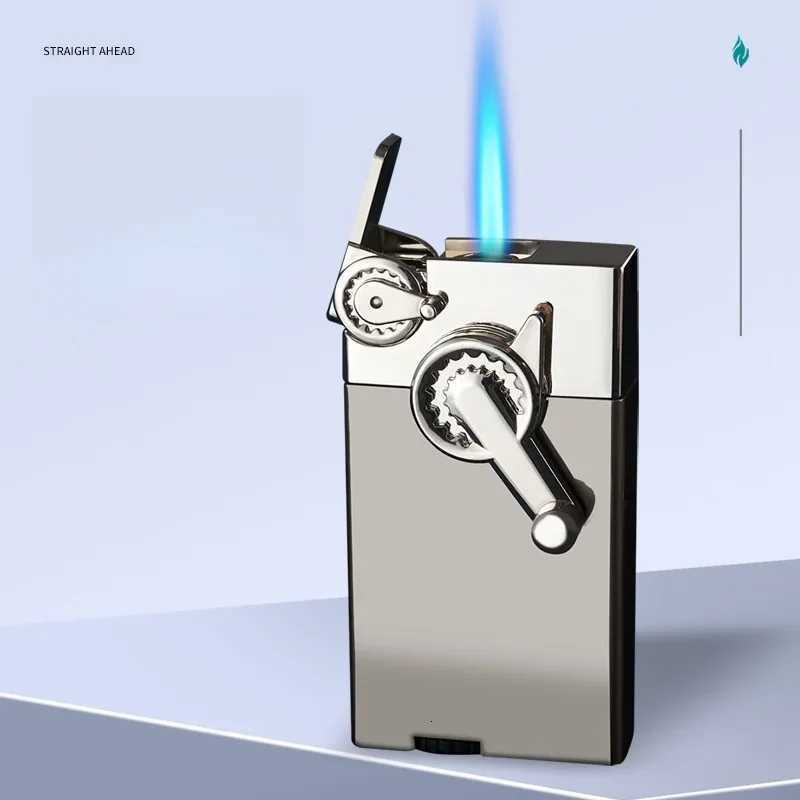 Creative Gear Swing Arm Windproof Jet Blue Flame Butane Gas Torch Lighter Metal Portable Business Cigar Lighters Smoking Gifts D251024