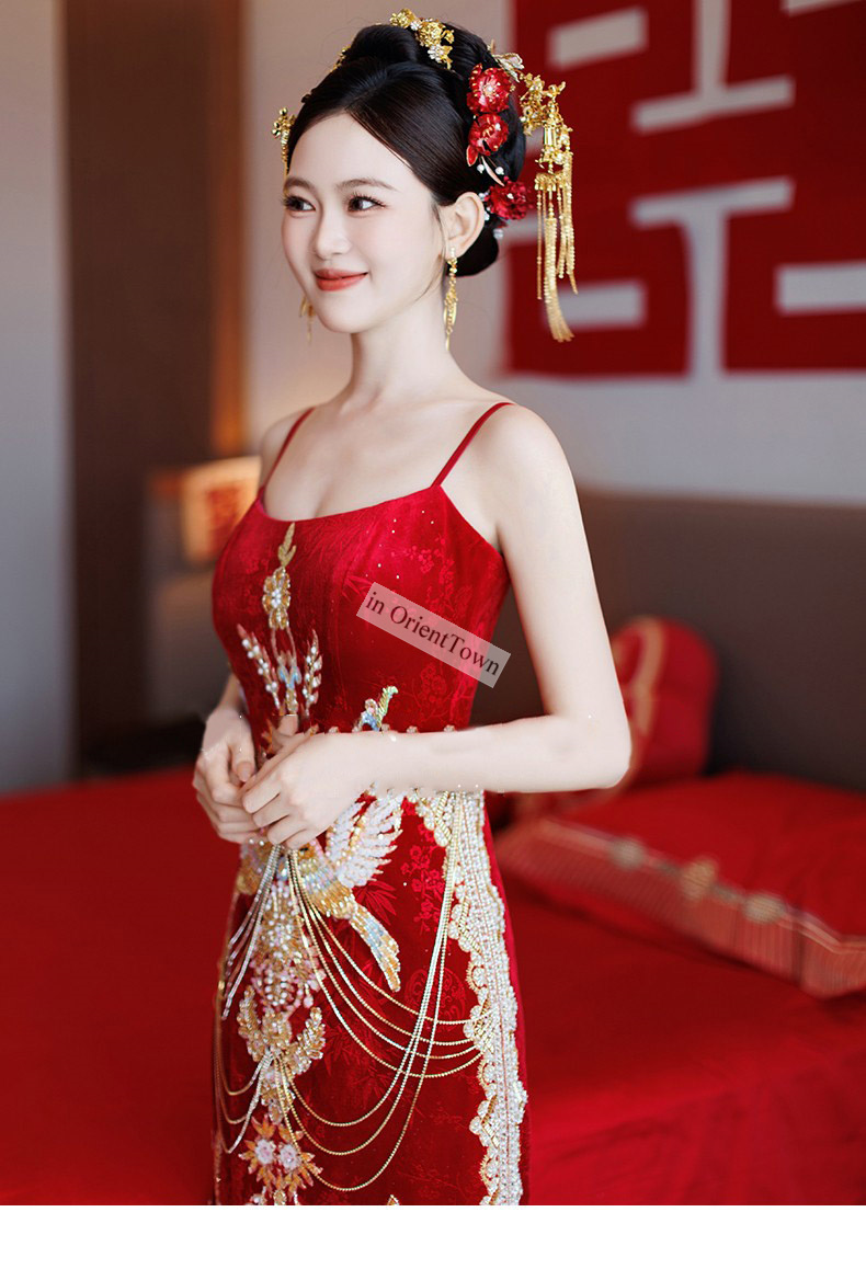 Asian in OrientTown Bride Wedding Dress Xiuhe Traditional Chinese Toast Ceremony Tops + Skirt Sets for Lady Party Attire CT043