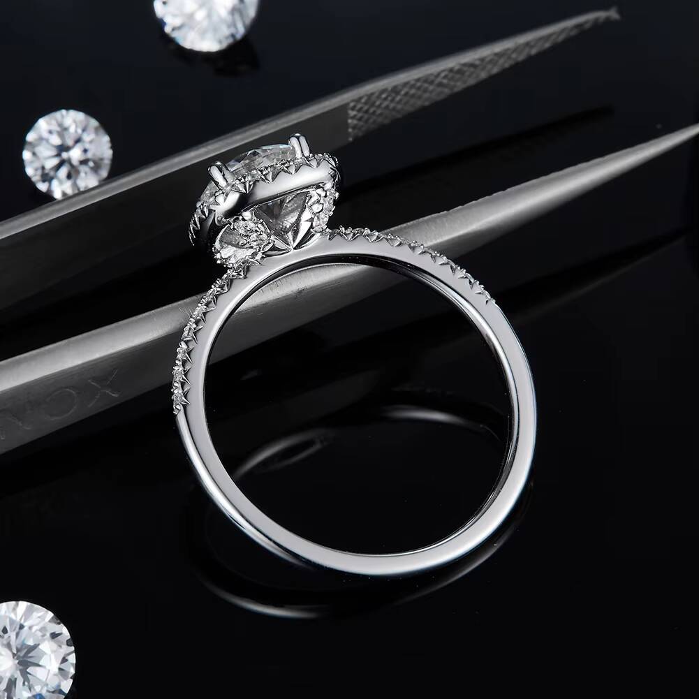 RINNTIN SMR66 High Quality Solid 925 Sterling Silver Fine Jewelry Round Cut Color Moissanite Stone Wedding Ring