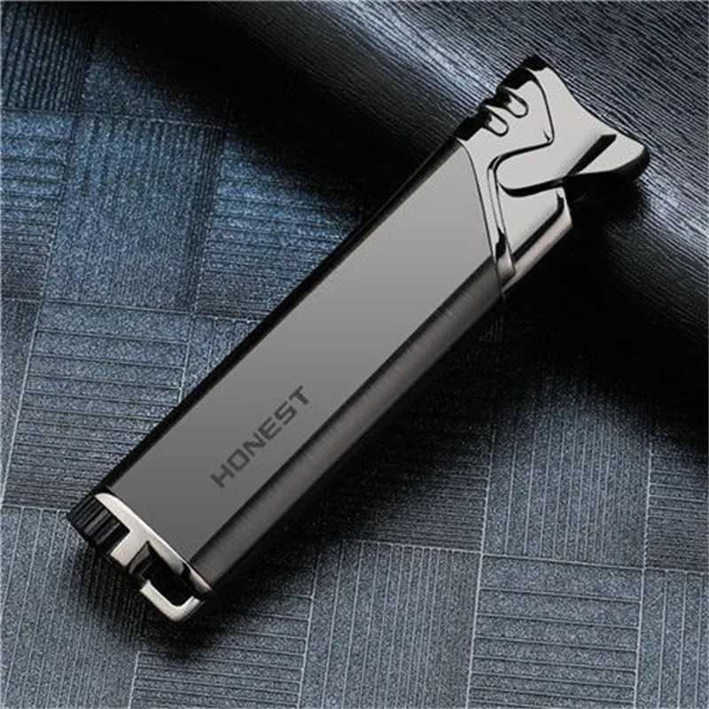 New Metal Ultra Thin Slender Jet Torch Straight Gas Charged Windproof Inflatable Butane Lighter Metal Blue Flame Fashion Gift D251024
