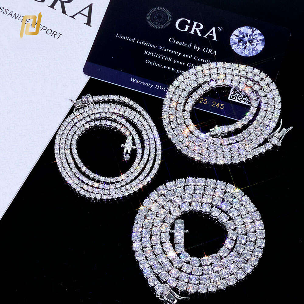 Hip-Hop Jewelry Sier VVS Silicon Stone Necklace 2/3/4mm Iced Tennis Chain Passed Testing
