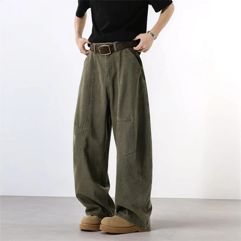 Mens Autumn Retro Loose Straight Work Jeans Handsome Casual Trendy AllMatch Wide Leg Denim Pants Cowboy Dungarees 251018