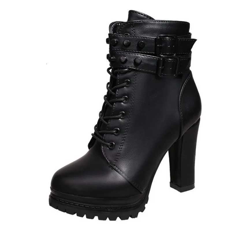 Womens High Heels Fall Chunky Romanstyle Belt Buckle Short Boots Fashion Platform Ankle Boots Black Red Ladies Autumn Booties W251024