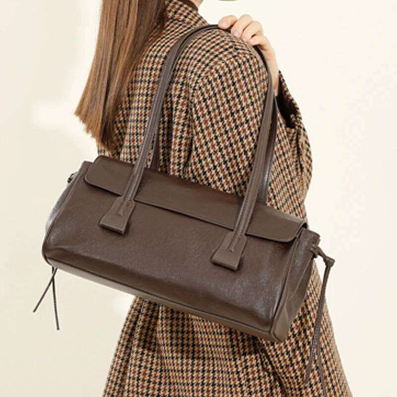 Burminsa Cowhide Genuine Leather Underarm Shoulder Bags For Women 2025 Designer Front Flap Pillow Tote Ladies Handbags