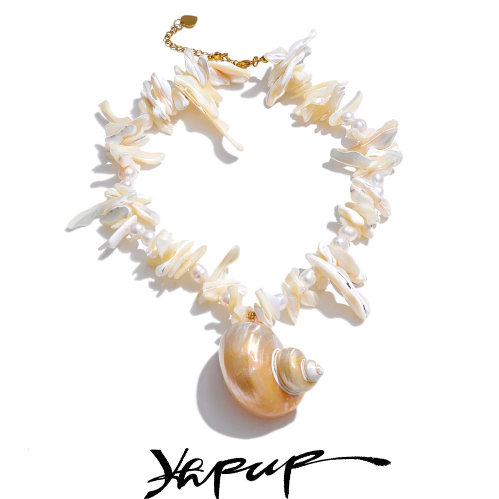 Yhpup Natural Pearl Shell Handmade Chain Conch Pendant Necklace Ocean Style Fashion Jewelry Summer Holiday Trendy Accessories 251016