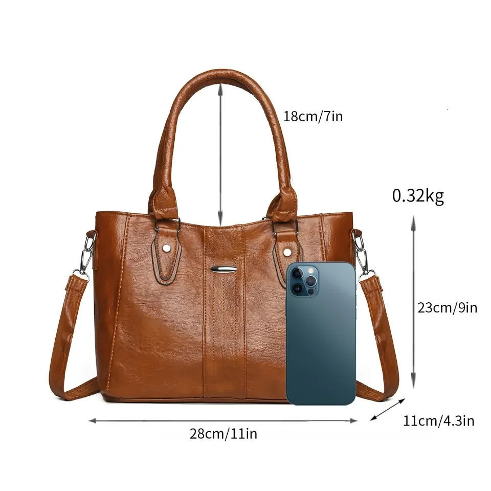 Soft Leather Handbag For Women Vintage Shoulder Tote Bag er Ladies Large Capacity Purse Commute Bags Sac A Main 251023