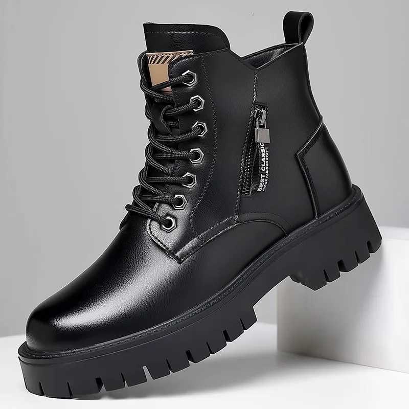 Winter thick soled Mens boots Outdoor waterproof laceup genuine leather boots male Comfortable warm leather shoes Botas Zapatos W251024