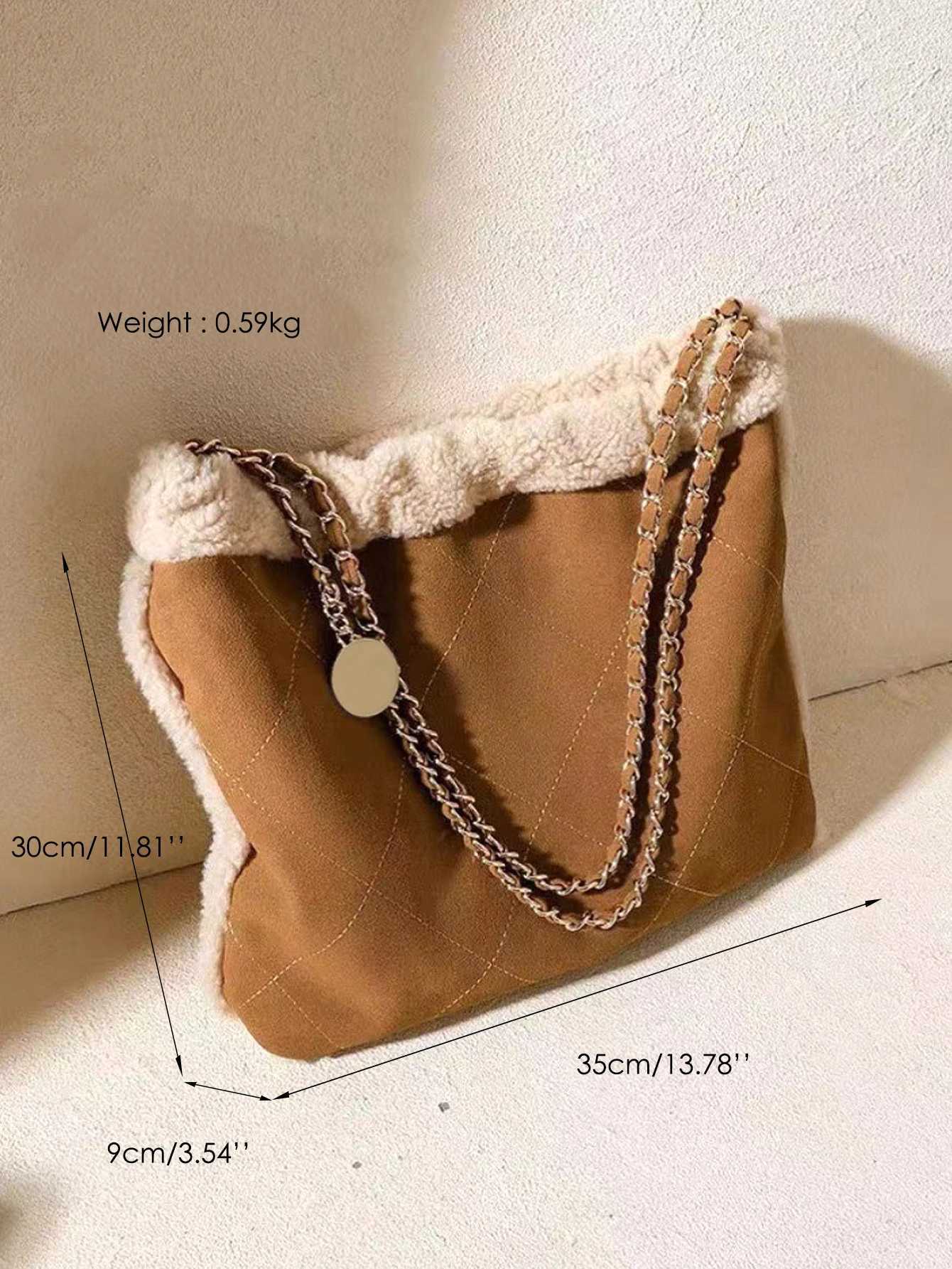 Winter Wens Fi Large Casual Shoder Bag Faux Plush Quilted Argyle Thread Chain Strap Handbag Cmuting Travel Y251022