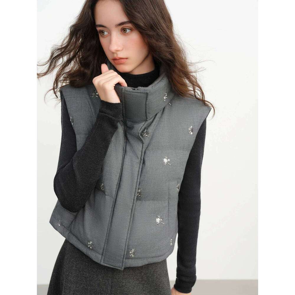 Fslepremium Seriesbeaded Short Puffer Vest Women Autumn Winter Quilted Jacket Down Gilet Coat Outdoor Streetwear Womens Coat
