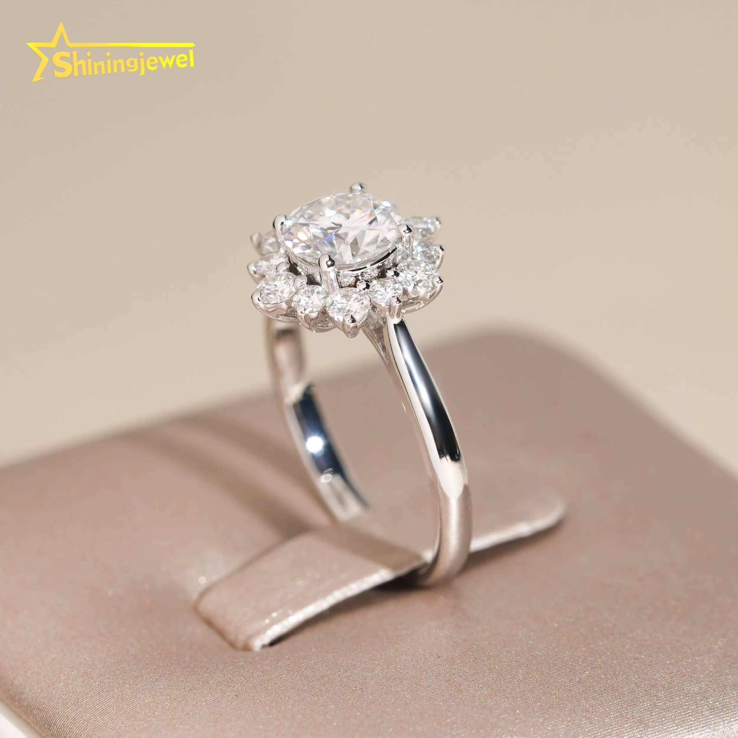 14K Solid Gold Luxury Jewelry Flower Cluster Ring Lab Moissanite Engagement Wedding Rings for Women