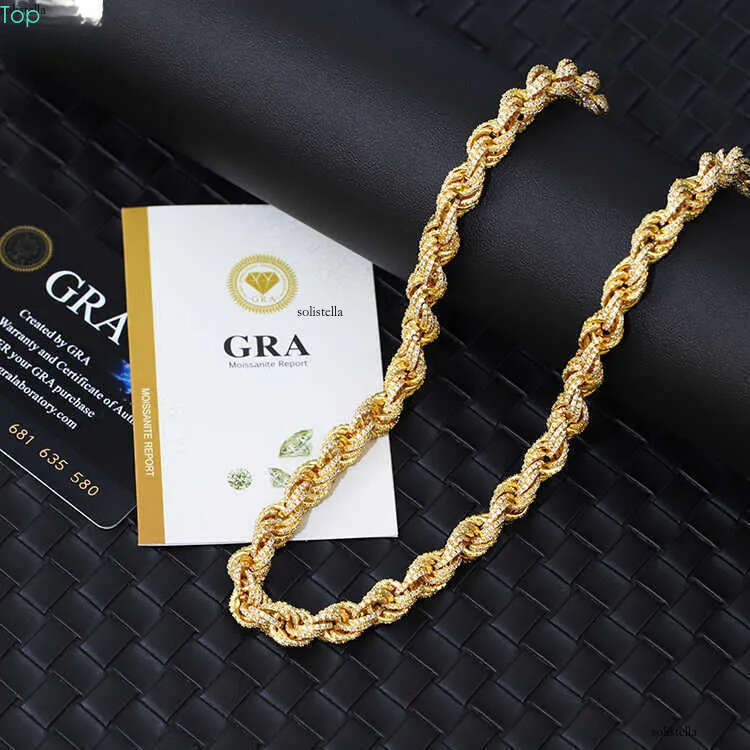 Fashion Necklace 8mm Width Solid Sier Gold Plated iced out Moissanite Men Women Hip Hop Rope Link Chain