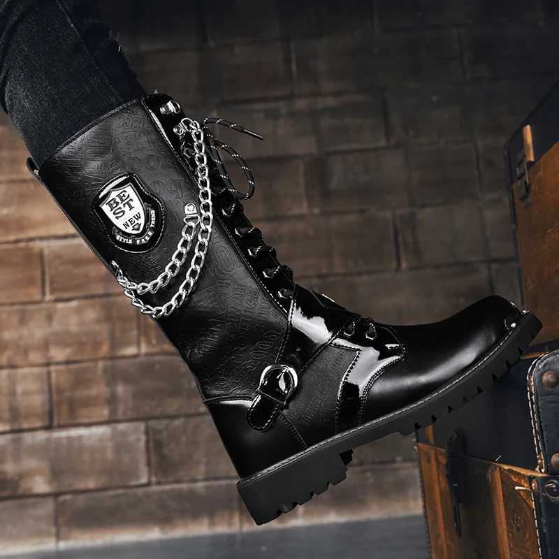 Big Size 3846 Motorcycle Boots for Men Fashion Letter Casual Shoes Chain Punk Style Motorcycle Boots Comfortable Outdoor Boots W251024