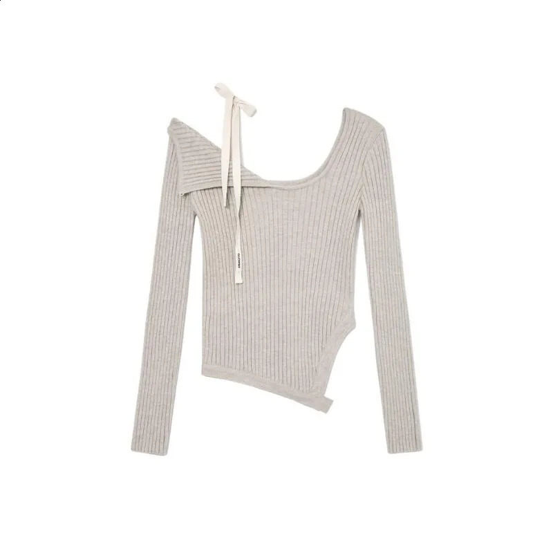 Jumper Y2k Clothes Pullover Sueter Mujer Shirts Asymmetric Lace Up Bottom Top Slim Off Shoulder Crop Sweaters Knitted 251020