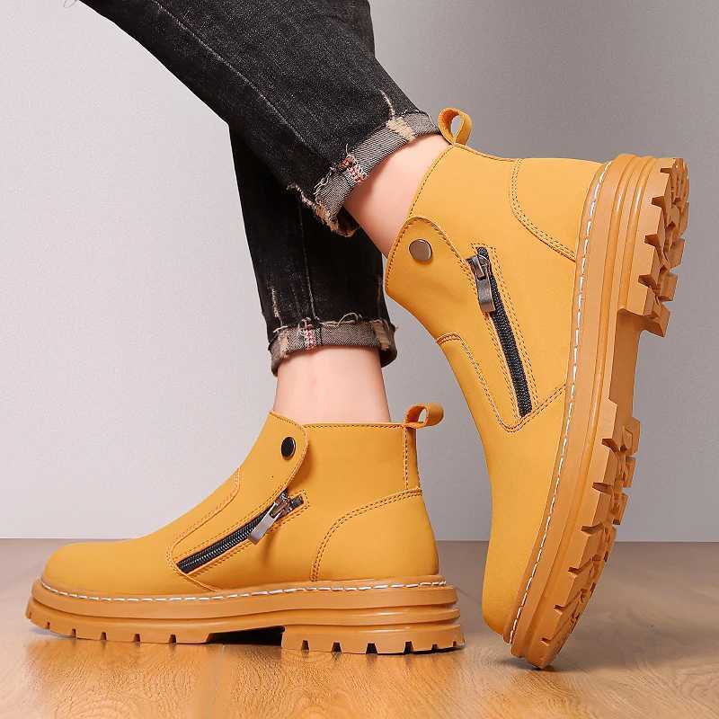 Genuine Leather Mens Chelsea Boots Side Zipper Man Business Shoes Fashion Men Ankle Boots Winter Plush Snow Botas High Top Shoes W251024