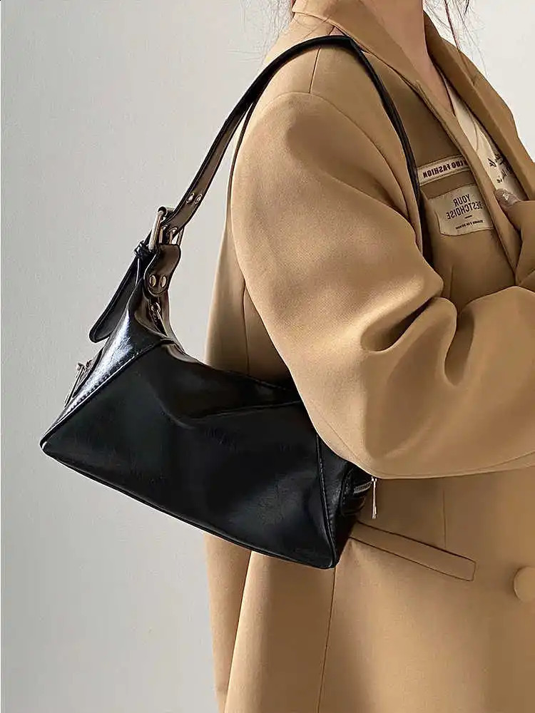 Vintage Y2K Womens Underarm Bags Pu Leather Girls Shoulder Bag Casual Portable Female Tote Purse Crossbody Handbags 251018